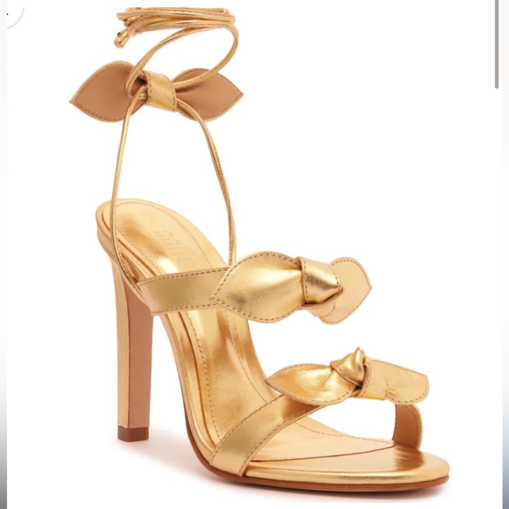 Schutz Alia Gold Metallic Leather Sandal, Sz 8.5